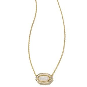 Kendra Scott Elisa Baguette Gold Iridescent Drusy Pendant Necklace; New, Unused